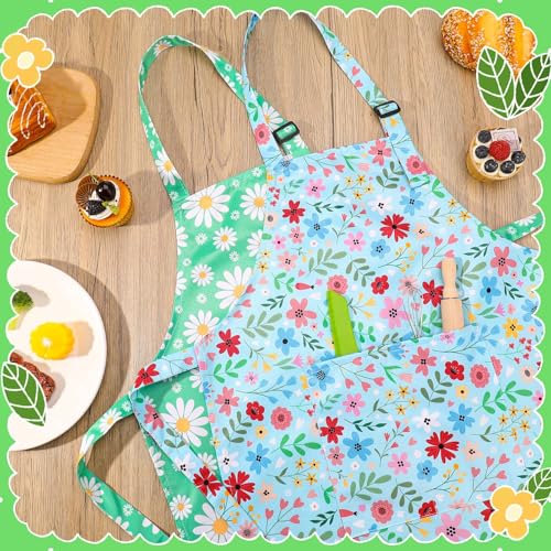 2 Pack Kids Apron, Cute Cooking Aprons, Waterproof Art Apron with Pockets, Toddler Painting Artist Apron Adjustable - color: Wildflowers and Daisies, size: 40*50cm