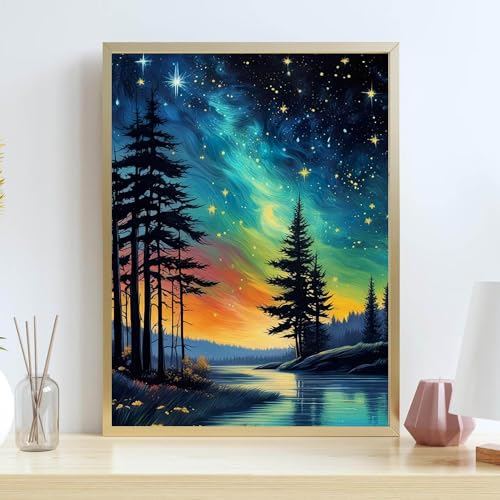 FOXKISS Tree Star Diamond Art Painting Kits for Adults，Full Drill Diamond Dots Paintings for Beginners, Round 5D Paint with Diamonds Pictures Gem Art Painting Kits DIY Crafts Kits 12x16inch - color: o