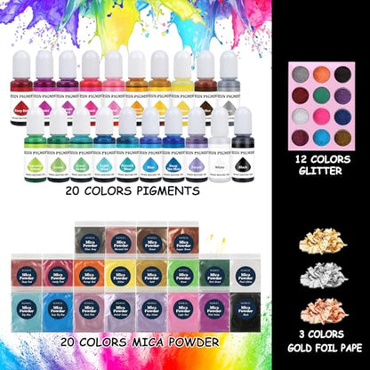 KISREL Epoxy Resin 1 Gallon - Clear Epoxy Resin Kit with 20 Pigments and 20 Colors of Mica Powders - No Yellowing No Bubble Casting Resina for Art Crafts, Jewelry Making & Resina Molds(1/2 Gallon x 2) - size: 1Gallon