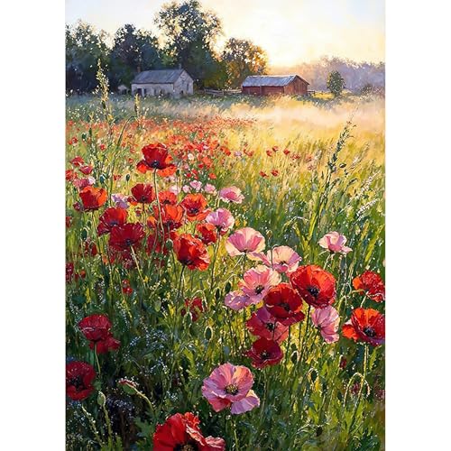 Auremi Flowers Diamond Art Painting Kits for Adults, 5D Landscape Diamond Art Kit for Beginners, DIY Round Full Drill Diamonds Paintings Gem Art for Home Wall Decor Gift 12X16 Inch - color: Diamond Painting 009