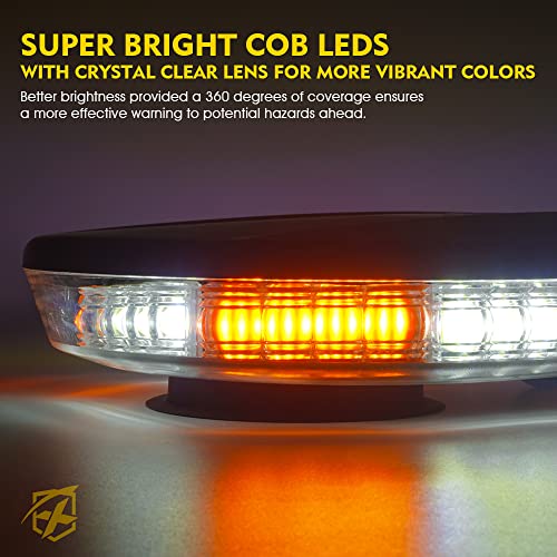 Xprite COB LED Rooftop Strobe Light Bar, Super Bright 19 Adjustable Lighting Modes with Magnetic Base for Construction Vehicles Tow Trucks Snowplow, White Amber - color: White Amber