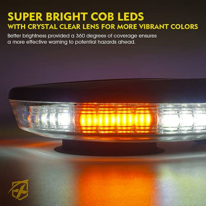 Xprite COB LED Rooftop Strobe Light Bar, Super Bright 19 Adjustable Lighting Modes with Magnetic Base for Construction Vehicles Tow Trucks Snowplow, White Amber - color: White Amber