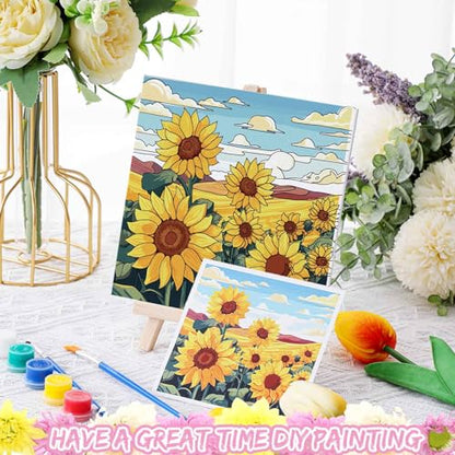 Tenceur 12 Sets Pre Drawn Canvas to Paint Adult Stretched Coloring Painting Canvas Panels with Design Easel and Brushes for Party Supplies Beginner Favor(Flower) - style: Flower