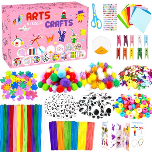 VLUSSO DIY Arts and Crafts Supplies Kit Materials Set for Kids and Toddlers | 2000 craft supplies, fine motor skills,parent-child interactive,gift for girls boys 4-12, homeschool use,educational toy,pink - size: 2000pcs-2