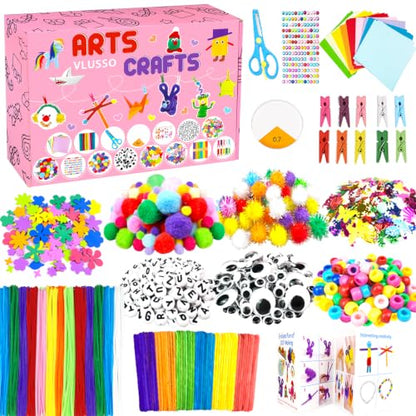VLUSSO DIY Arts and Crafts Supplies Kit Materials Set for Kids and Toddlers | 2000 craft supplies, fine motor skills,parent-child interactive,gift for girls boys 4-12, homeschool use,educational toy,pink - size: 2000pcs-2