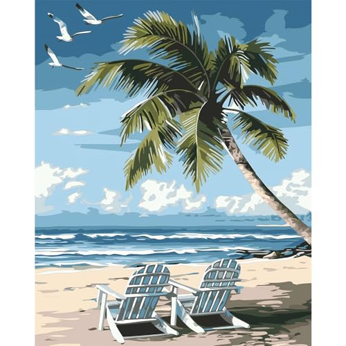 Natuyalo Paint by Numbers Kit for Adults - Beach DIY Adult Paint by Number Kits Seascape Acrylic Canvas Painting for Adults Beginners Kids Art Crafts Without Frame, 16x20 Inch - color: ART-01