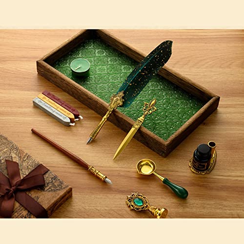 Joyeee Antique Quill Pen Set, with Quill Nibs, Glass Dipped Pen, Wooden Dip Pen, Fire Lacquer Wax Beads, Spoon, Seal Stamp, Pen Base, Cup & Ink Set, Best Gifts for Men & Dad #84 - color: Grey