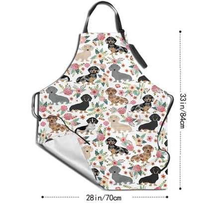 Giwawa Unisex Adult Apron Waterproof Stain Resistant Kitchen Cooking Apron with 2 Pockets for BBQ Grill Painting - color: Dog Flower
