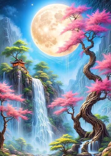 Landscape Diamond Art Painting Kits for Adults, Moon Tree Full Drill Diamond Dots Paintings for Beginners, Round 5D Paint with Diamonds Pictures Gem Art Painting Kits DIY Crafts Kits 12x16inch - color: Moon Tree