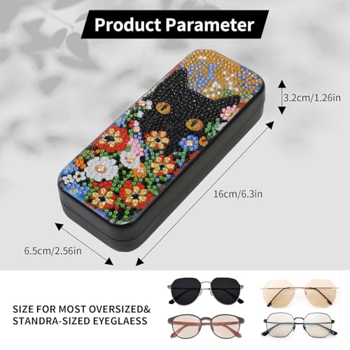 FlyingMage 5D Diamond Art Painting Kit for Adults Beginner, Small DIY Diamond Dots Gem Art Painting Mosaic Kits, Cute Hard Shell Sunglasses Eyeglasses Glasses Case for Women Teen, Flower Cat - color: Orange Cat