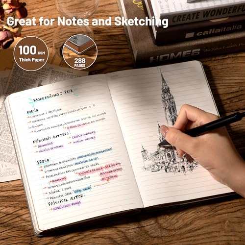 CAGIE Compass Leather Journal for Men, A5 Lined Notebook Writing Gift | 288 Pages 100 GSM Acid-free Paper, Bleed-free, Pen holder, Lay Flat, For Daily Writing, Office, Gifting - color: Gray