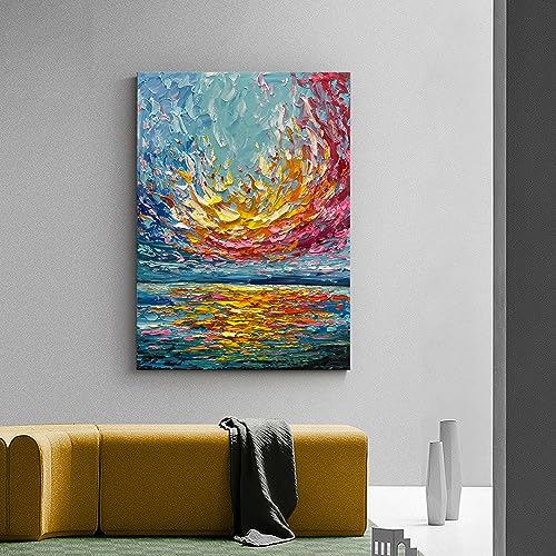 Limiyer Art 40x28 Inch hand-painted sea Sunrise landscape Modern Abstract Oil Painting Large Canvas art Hall Bedroom Office Wall Decoration - color: YI030