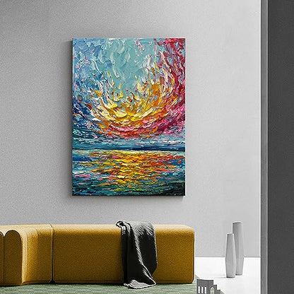 Limiyer Art 40x28 Inch hand-painted sea Sunrise landscape Modern Abstract Oil Painting Large Canvas art Hall Bedroom Office Wall Decoration - color: YI030