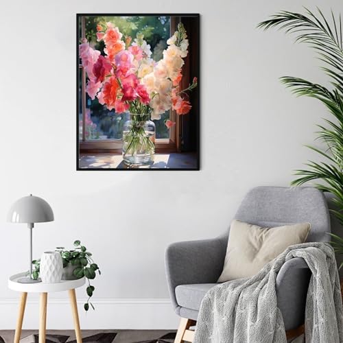 Ausanrl Flowers Diamond Painting Kits for Adults-Diamond Art Kits for Adults Beginner,5D Diamond Painting Flowers,Gem Art Kits for Gift Home Decor 12x16inch - color: Flowers, size: 12x16inch(Round diamond painting)