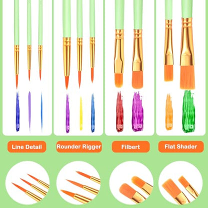 ESRICH Paint Brushes Set, 2 Packs 20 Pcs Acrylic Paint Brush | Acrylic Oil Watercolor, Face Nail Art, Rock Painting,Painting Artist Professional Kits, Green - color: Green, size: 20