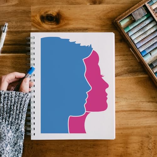 FINGERINSPIRE 2 Pcs Man and Woman Faces Painting Stencil 8.3x11.7inch Reusable Boy Girl Pattern Drawing Template DIY Human Silhouette Deoration Stencil for Painting on Wood Wall Fabric Furniture - color: Man and Woman Faces