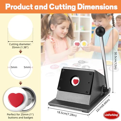 35mm (1.38") Circle Punch for 25mm (1") Buttons & Badges,Circle Cutter | Button Paper Cutter Graphic Punch Die Cutter | Heavy-Duty Round Paper Cutter for Professional Button Making, Badges & Crafts