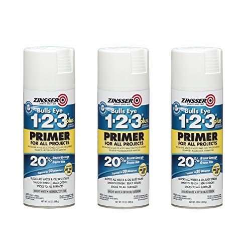 Zinsser 272479-3PK Bulls Eye 1-2-3 Plus Spray Primer, 13 oz, White, 3 Pack - size: 1 Count (Pack of 3)
