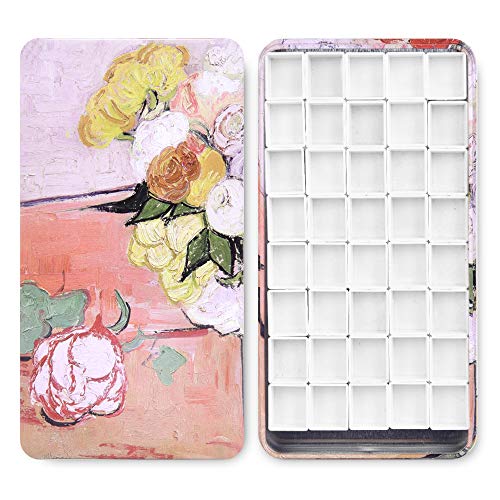 qianshan 40Pcs Empty Half Pans Watercolor Tin Palette with Magnetic Stripe | Travel Tin Palette Case,Portable Artist Paints Half Pan Kits,DIY Watercolor Oils Acrylics Painting Drawing Champs Rose - color: Champs Rose