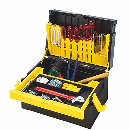 Compacto Tool Organizer Box with Removable Tray | Heavy-Duty Plastic Toolbox with Compartments for DIY, Electrical, and Craft Tools | Portable, Lockable & Durable | 10,62''X14,96''X8,66'' | by Onuva