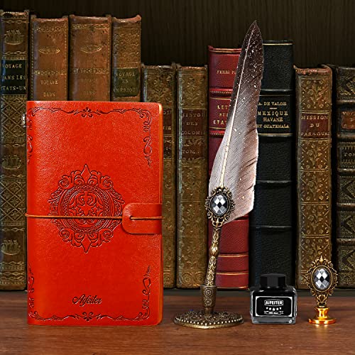 Aifeiter Feather Pen Ink Set,Includes Quill Pen,Notebook,Ink,5 Replaceable Nibs,Pen Holder,Cup,Seal Stamp,Spoon,Wax Bead,White Wax,Envelope & Letter Paper Etc.Feather Calligraphy Pen Set-Grey - color: Grey
