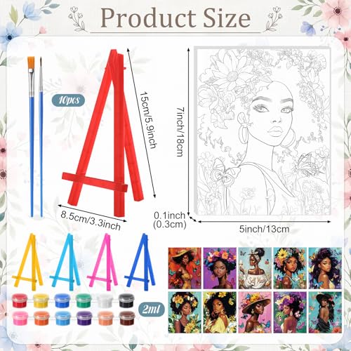 Blosssound 10 Set Pre Printed Canvas Pre Drawn Canvas Painting with Easel Kits 5" x 7" Outline Painting Panels for Beginners, DIY Craft Project, Party Favor, Home Decors(Flower Lady) - style: Flower Lady
