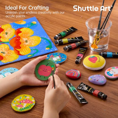 82 Pack Acrylic Paint Set, Shuttle Art 66 Colors Acrylic Paint with 10 Brushes, 22ml/0.74oz Tubes, Vibrant Colors, Artist Painting Supplies for Kids, Adults Painting & Crafting on Canvas, Wood Ceramic