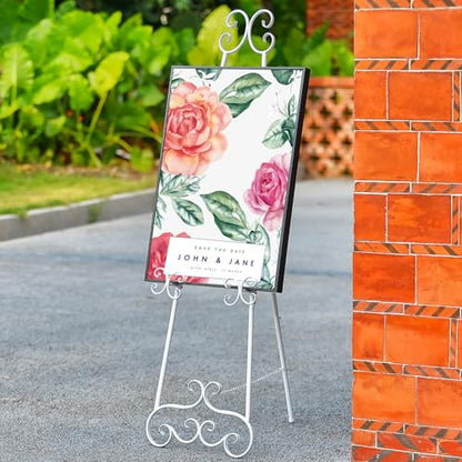 56" H White Metal Floor Standing Display Easel with Chain Support