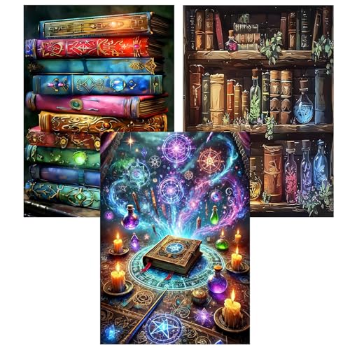DAZZLEDOTS 3 Pack Magic Book Diamond Art Kits for Adults Diamond Painting | DIY Full Drill Round Paint by Diamonds Dot for Beginners Gem Art for Home Wall Decor 12 x 16Inch - color: DT030