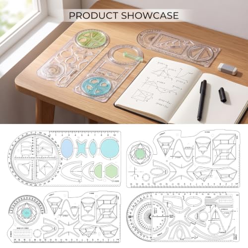 11pcs Geometric Drawing Templates Multifunctional Measuring Geometry Rulers