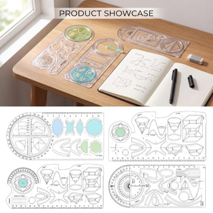 11pcs Geometric Drawing Templates Multifunctional Measuring Geometry Rulers