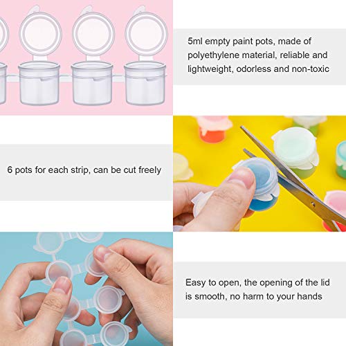 YGAOHF 36 Pcs Empty Paint Pots, Small Paint Containers with Lids, Easy Open Acrylic Paint Cups with Lid Paint Strips for Kids Classroom School Painting Art Supplies - color: 6 Strips