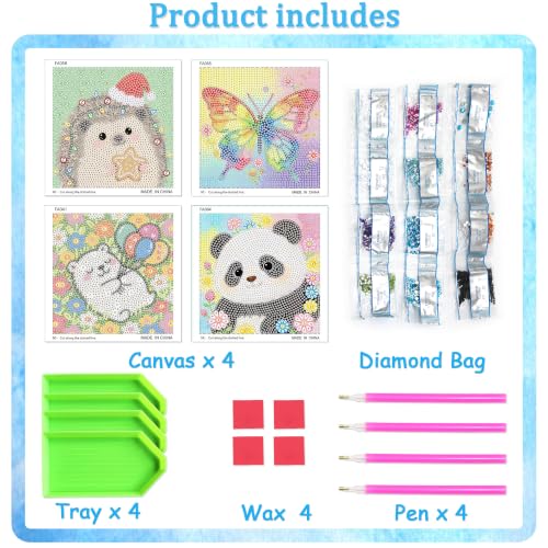 UiSdfuy Diamond Art Kits for Kids,Arts & Crafts for Kid Ages 8-12,Diamond Art for Kids,Gem Art Diamond Painting 6" X 6" - color: Panda, Butterfly, Hedgehog, Bear
