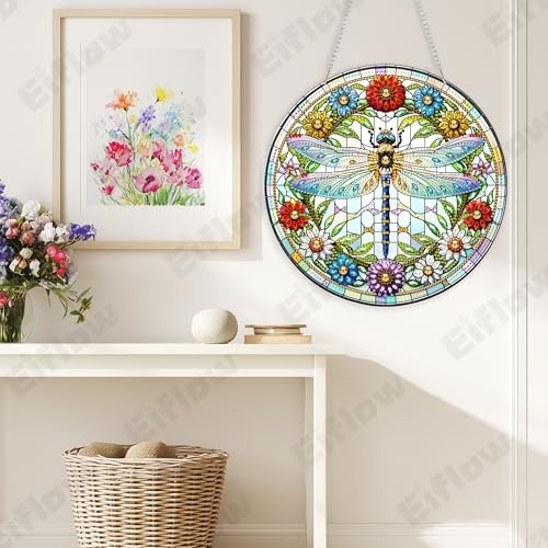 Eiflow Acrylic Diamond Art Hanging Kit for Adults, DIY Diamonds Painting Door Hanging Board Kit, Special Crystal Diamond Art Painting Pendant Ornament (Dragonfly) - color: Dragonfly