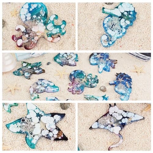 3 Pcs Ocean Marine Animal Silicone Molds for Resin Keychain Epoxy DIY Jewelry Making - color: 3pcs-138x259x8mm-ocean marine molds