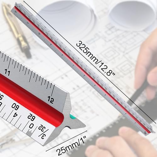 12-Inch Imperial Triangular Scale Ruler, Color-Coded - color: Color-coded