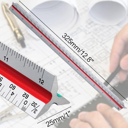 12-Inch Imperial Triangular Scale Ruler, Color-Coded - color: Color-coded