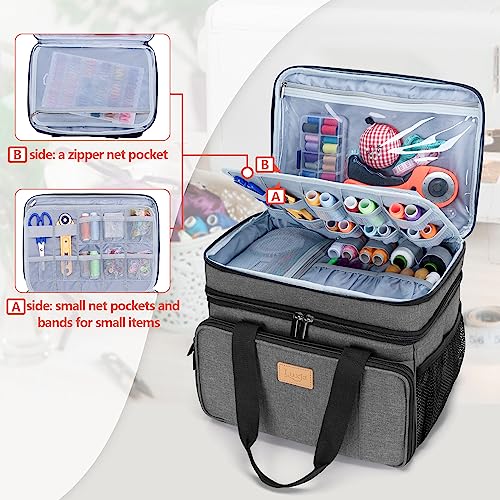 LUXJA Large Sewing Organizer with Many Compartments, Gray | 2 Layers Sewing Storage Bag with Varisized Pockets for Needles, Threads, Scissors and Crafting Supplies (Bag Only) - color: Gray