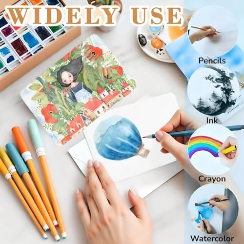 50 Sets Watercolor Paper, 4x6 Inch Watercolor Cards with Envelopes, 140lb/300gsm Water Color Paper, Art Supplies for Adults Kids, Cold Press Textured Cotton Sheets, Artist Painting Drawing Postcards