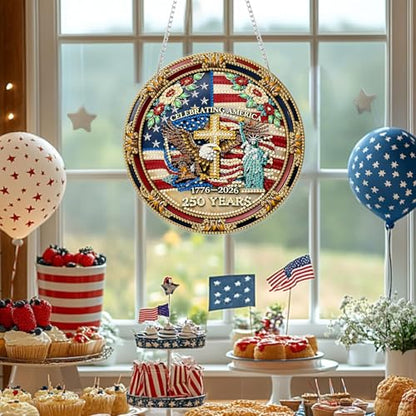 ARPADAMO Hanging Ornament Diamond Art Kits for Adult Eagle Wreath 7.2x7.2in | 5D DIY Special Shaped Crystal Freedom Cross Patriotic Pendant Diamond Painting Kit,Window Hanging Gift for Home Garden - color: DP03975