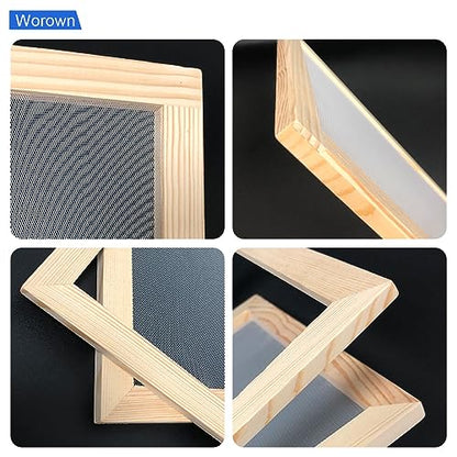 Worown Paper Making Screen Kit, 4 Sizes (A4, A5, A6, A7) Wooden Mould and Deckle with Mesh Set, Papermaking Frame Kit, DIY Handmade Craft Supplies for Paper Making - size: A4, A5, A6, A7