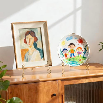 Gold Plate Stand, 10 Inch Decorative Holder for Displaying Platters, Heavy-Duty Metal Easel Stand for Picture, Photo Frame, Books and Round Objects, 1-Pack