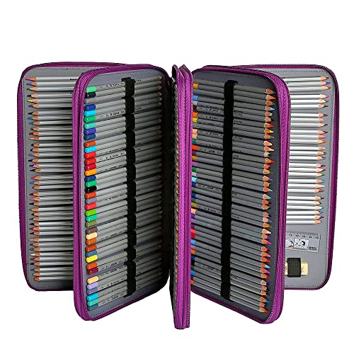 300 Slots Pencil Case 4-Layer Zipped Holder w/Handle - color: Purple, size: 300