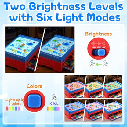 PLAY Light Box for Kids, LED Light Table with 6 Translucent Puzzle Films and 50 Shapes, Adjustable Colors and Brightness, Sensory Toy for Painting, Sketching, Drawing and Early Development