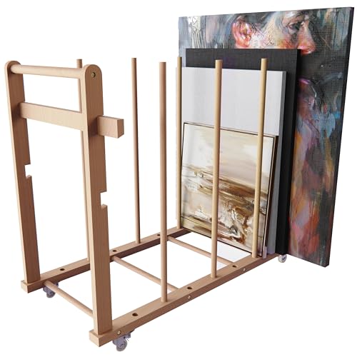 Art Storage Rack, Art Canvas Storage, Art Drying Rack, Canvas Boards Rack Art Storage with Handle & Caster Wheels for Drawing Board, Panel, Paper Pad for Art Studios, Artworks, Gallery - size: 18"D x 39.5"W x 32.5"H