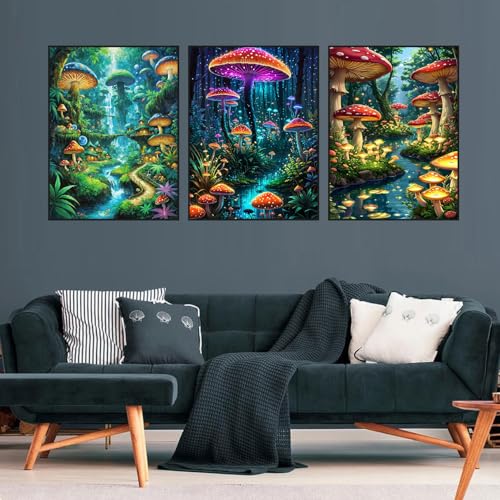 mrpwnle 3 Pack Diamond Art Kits for Adults, Mushroom Diamond Painting Kits - color: 3 Pack Mushroom, size: 11.8x15.7in(30x40cm)