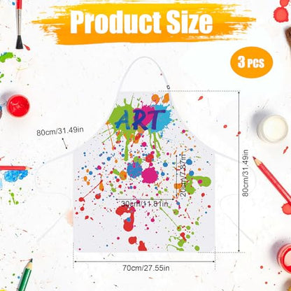 3 Pcs Painting Artist Apron with 2 Pockets, Colorful Artist Smock, Adjustable Painting Aprons for Adults - color: White
