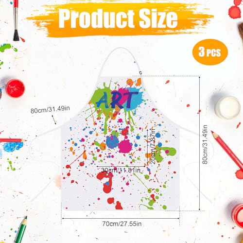 3 Pcs Painting Artist Apron with 2 Pockets, Colorful Artist Smock, Adjustable Painting Aprons for Adults - color: White