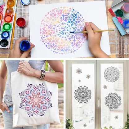 Eunvabir 9 Pack 12x12'' Mandala Stencils for Painting on Wood, Floor, Wall, Tile Fabric, Reusable Furniture Stencils Painting Template