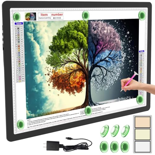 LEACUBER Rechargeable A2 Light Board 25.2''x18.4'', Large Magnetic Tracing Light Box with Side Buttons, Diamond Art Light Pad for Diamond Painting, LED Light Table for Sketching, Weeding Vinyl Black - size: A2